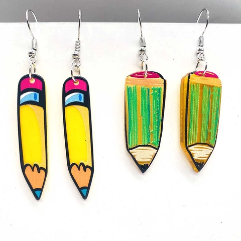 Boucles d'Oreilles Pendantes en Acrylique en Forme de Crayon pour Femmes Personnalité Colorée Bijoux Faits Main Cadeau Créatif