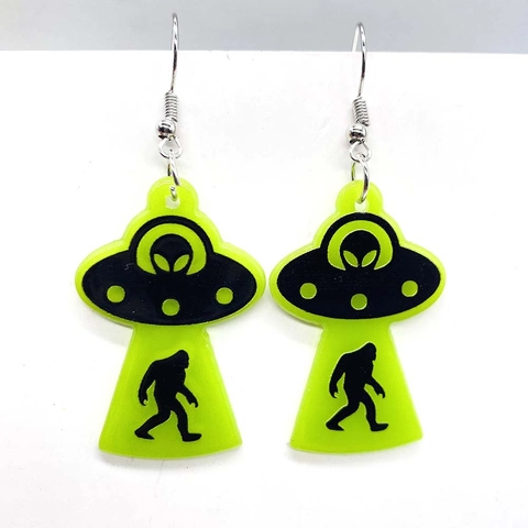 Spooky UFO Alien Bigfoot Ακρυλικά Σκουλαρίκια Κρεμαστά Γυναικεία Πράσινο Νέον Μαύρο Πανκ Στυλ Κοσμήματα