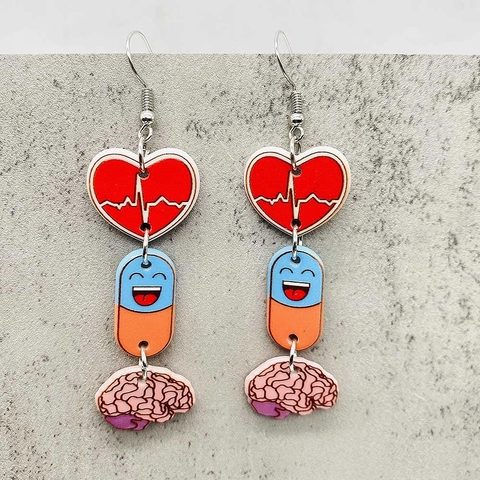 Nurse Practitioner Gift Medical Theme Acrylic Drop Earrings For Women Nursing Student Heart Brain Dangle Earrings Jewelry