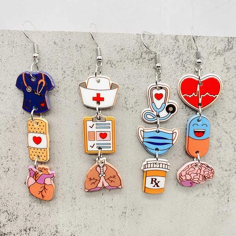 Nurse Practitioner Gift Medical Theme Acrylic Drop Earrings For Women Nursing Student Heart Brain Dangle Earrings Jewelry