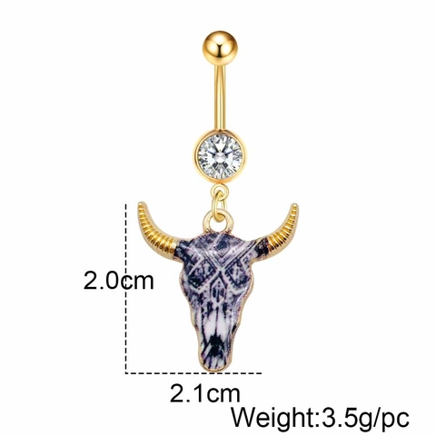 Böhmisch Edelstahl Stierkopf Bauchnabelpiercing Mit Strass Eingelegt Emaille Blumen Stier Schädel Anhänger Bauchnabel Piercing Schmuck Damen