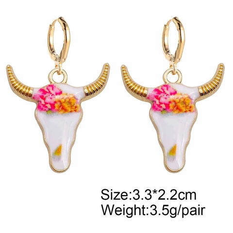 Vintage Böhmische Stierkopf Ohrhänger Für Damen Western Cowboy Stil Acryl Legierung Blumenmuster Ohrringe Schmuck