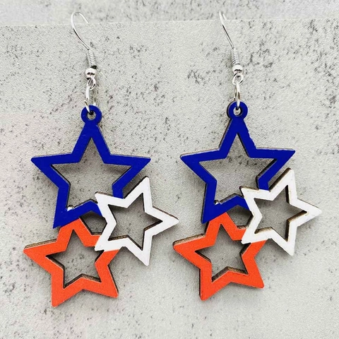 Pendientes de Madera del Día de la Independencia de EE. UU. Bandera Americana Estrella Águila Corazón Gnomo Joyas Patrióticas para Mujer