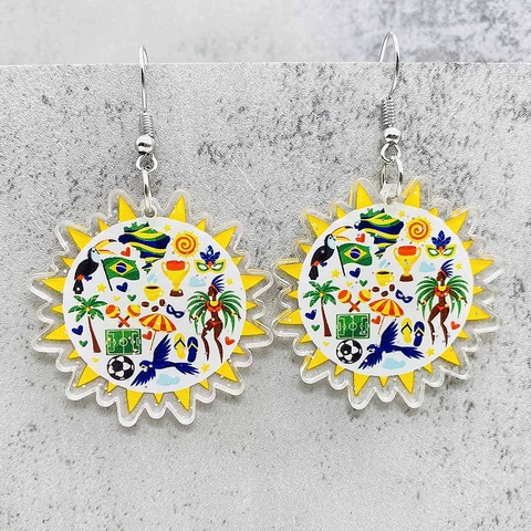 Pendientes de Aleación de Acrílico Estilo Vacaciones de Verano para Mujeres Carnaval Máscara Piña Chancletas Bikini Forma de Sol Pendientes Joyería Accesorios