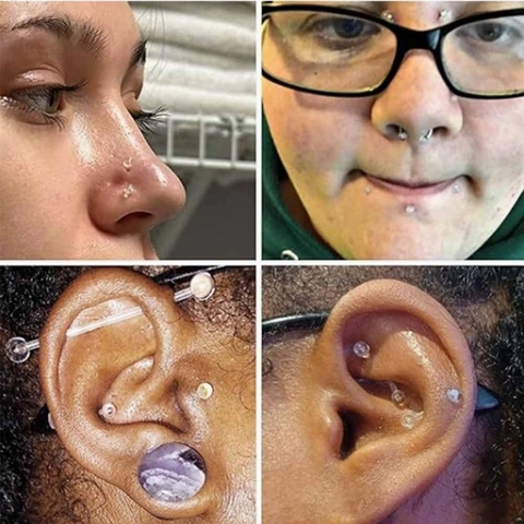 Clear Acrylic Body Piercing Jewelry Set Rhinestone Nose Eyebrow Lip Ring Barbell Horseshoe Retainer For Women Men Jewelry