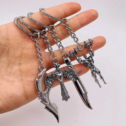 Portachiavi in Metallo in Lega di Zinco Vintage per Uomo Hip Hop Testa di Drago Dente di Lupo Arma Fitness Croce Ala Portachiavi per Chiavi Auto