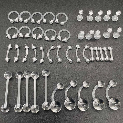 Clear Acrylic Body Piercing Jewelry Set Rhinestone Nose Eyebrow Lip Ring Barbell Horseshoe Retainer For Women Men Jewelry
