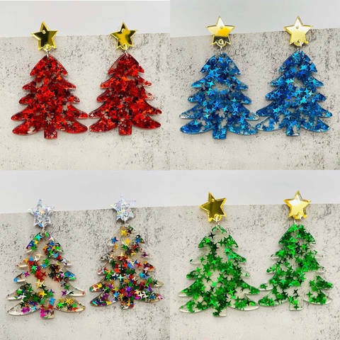 Acryl Weihnachtsbaum Schneeflocke Hängeohrringe Glitzer Pailletten Festlicher Schmuck Für Damen Weihnachtsfeier Geschenk