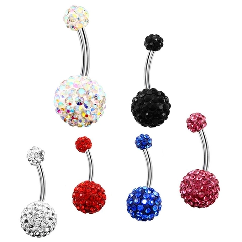 Stainless Steel Curved Barbell Belly Ring Rhinestone Paved Shamballa Style Body Piercing Jewelry For Summer Beach Decor
