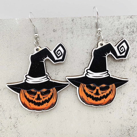 Orecchini Pendenti Halloween in Legno Zucca Fantasma Gatto Nero Ragnatela Orecchini Festa Spettrale Gioielli per Donna