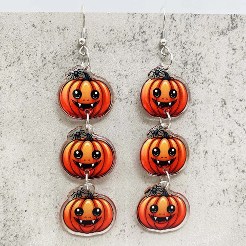 Acrylic Iron Halloween Pumpkin Maple Leaf Drop Earrings For Women Thanksgiving Party Gift Fashion Printed Jewelry Accessories
