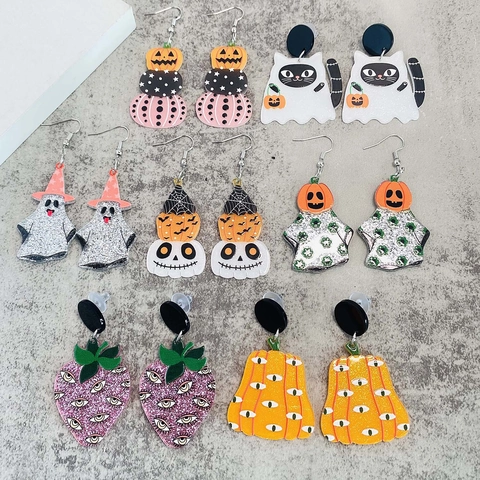Halloween Acrylic Drop Earrings Spooky Ghost Pumpkin Cat Strawberry Eyeball Dangle Earrings For Women Festival Party Jewelry Gift