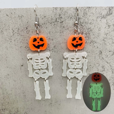 Orecchini a Goccia Scheletro di Zucca Luminosi di Halloween Per Donna Horror Orecchini Pendenti a Articolazione Mobile Gioielli da Festa