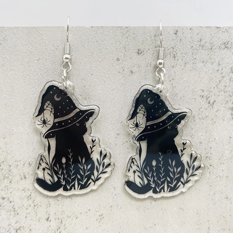 Halloween Acrylic Cat Dangle Earrings Horror Pumpkin Ghost Skeleton Mummy Drop Earrings For Women Party Fashion Jewelry Gift