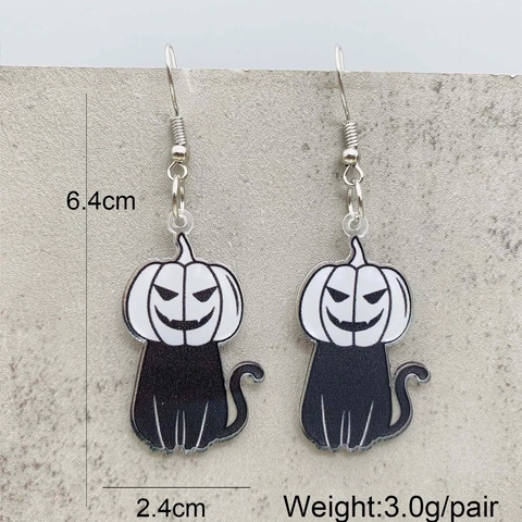 Halloween Acryl Katze Kürbis Geist Ohrhänger Für Damen Gotisch Horror Schwarze Katze Skelett Fledermaus Ohrringe Schmuck Geschenk