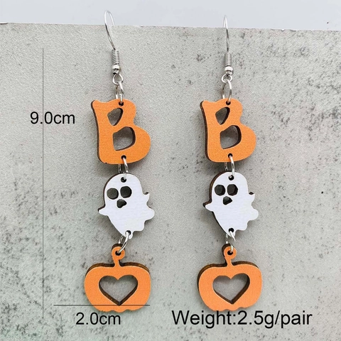 Orecchini Pendenti in Legno di Halloween Spaventoso Fantasma Zucca Jack-O-Lantern Lettera Boo Orecchini per Festa Donna Gioielli