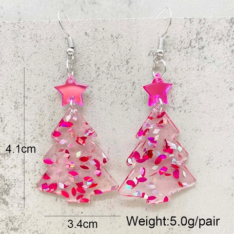 Kerstboom Ster Kat Geest Acryl Druppel Oorbellen Roze Pailletten Glitter Handgemaakt Titanium Stift Vakantie Sieraden Vrouwen Cadeau