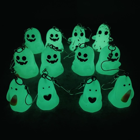 Halloween Glow In The Dark Ghost Jewelry Set Luminous Resin Pumpkin Candy Corn Necklace Earrings For Women Party Jewelry
