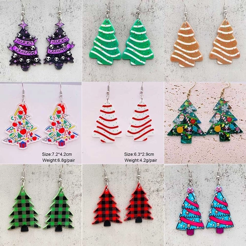 Acryl Weihnachtsbaum Ohrhänger Für Damen Feiertags Party Schmuck Bedrucktes Karo Schneemann Totenkopf Dinosaurier Geschenk