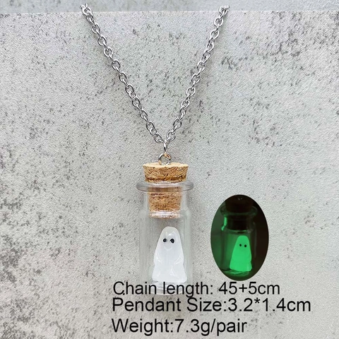 Conjunto de Collar y Pendientes de Halloween Luminoso con Colgante de Botella de Vidrio de Fantasma Joyería de Resina Brillante para Mujer