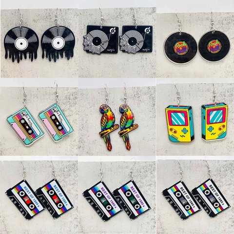 Vintage 80er Acryl Ohrringe Für Damen Retro Musik Kassette Vinyl Schallplatte Spielkonsole Boombox Neuheit Schmuck Geschenk