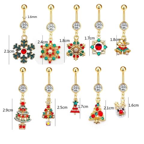 Roestvrijstalen Kerst Navelpiercing Strass Sneeuwvlok Kerstman Rendier Hanger Lichaamssieraden Feestdagen Cadeau
