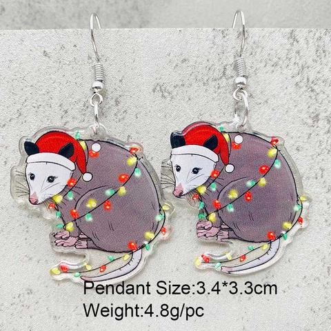 Christmas Acrylic Drop Earrings Cartoon Cat Highland Cow Sloth Pattern With Christmas Hat Lights Holiday Party Jewelry