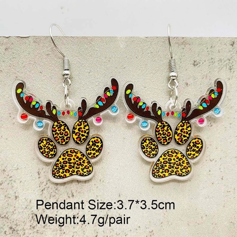 Kerst Acryl Kattenpoot Oorbellen Rendiergewei Ruit Luipaardprint Kerstmuts Hangende Oorbellen Voor Vrouwen Sieraden