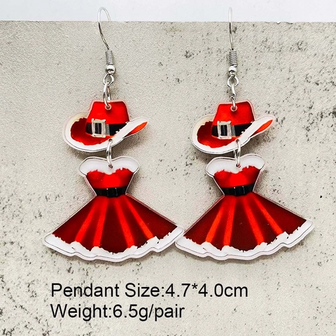 Cute Christmas Acrylic Dangle Earrings Red Santa Hat And Princess Dress Festive Hook Earrings For Women Holiday Party Jewelry