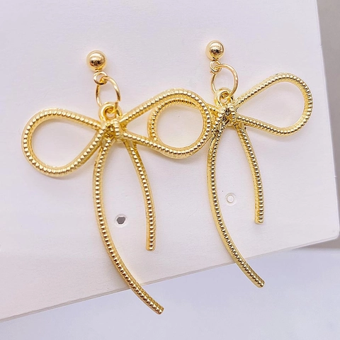 Orecchini a Goccia con Fiocco in Lega di Metallo Minimalista Francese per Donna Elegante Gioielli con Nodo a Nastro Texturizzato