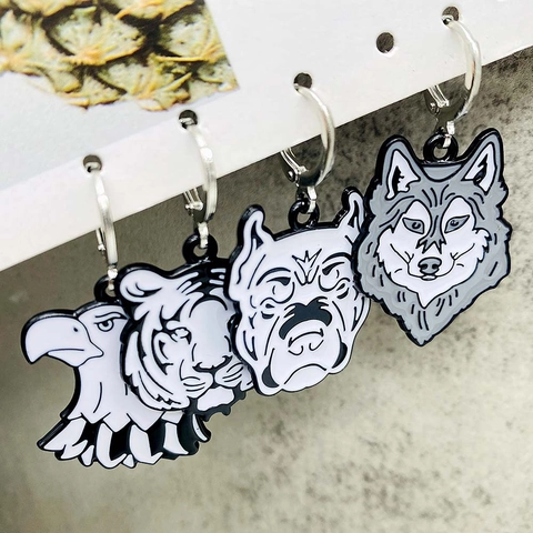 Vintage Alloy Drip Oil Animal Head Drop Earrings Retro Punk Tiger Wolf Eagle Lion Earrings For Men Women Street Jewelry Gift
