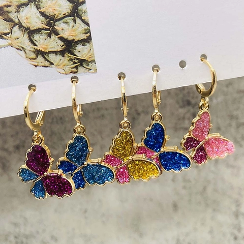 Butterfly Pendant Drop Earrings Alloy Colorful Glitter Sequin Insect Jewelry Fashion Sweet Earrings For Women Party Daily