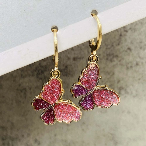 Butterfly Pendant Drop Earrings Alloy Colorful Glitter Sequin Insect Jewelry Fashion Sweet Earrings For Women Party Daily