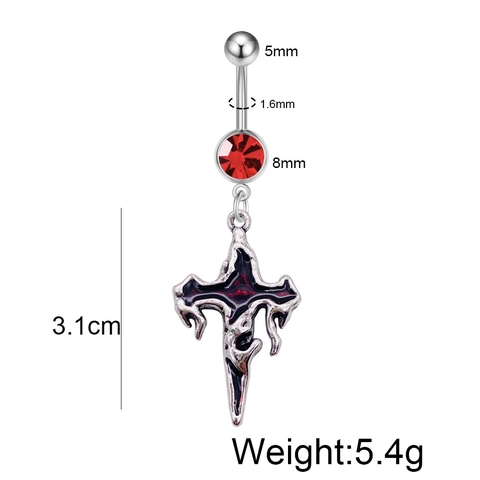 Gothic Stainless Steel Belly Ring Red Rhinestone Dangle Heart Cross Bat Heart Skeleton Body Piercing Jewelry For Women Punk Jewelry