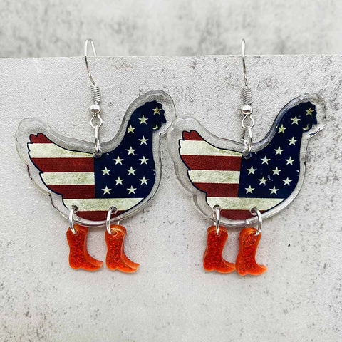 Acrylic Independence Day Drop Earrings For Women American Flag USA Letter Star Butterfly Heart Bear Dangle Earrings Jewelry