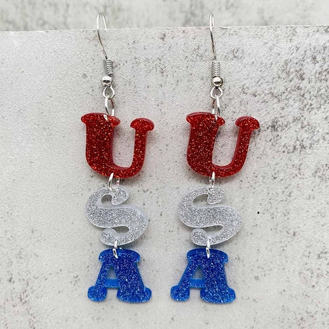 Acrylic Independence Day Drop Earrings For Women American Flag USA Letter Star Butterfly Heart Bear Dangle Earrings Jewelry