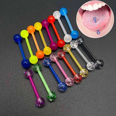 Piercing de Langue Téton en Acrylique Pailleté Tige Souple Colorée Bijoux de Piercing Corporel pour Femme Accessoire de Fête