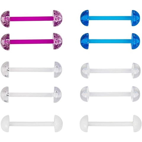 Piercing de Langue Acrylique Coloré Barre Souple en Acier Inoxydable Pailleté Transparent Bijoux de Piercing Unisexe