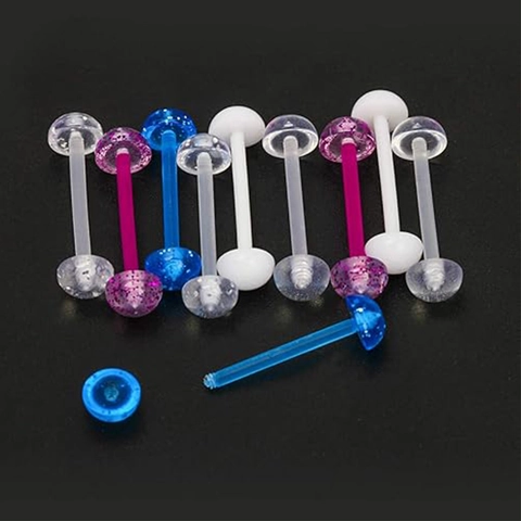 Piercing de Langue Acrylique Coloré Barre Souple en Acier Inoxydable Pailleté Transparent Bijoux de Piercing Unisexe