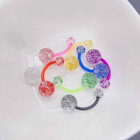 Acrylic Glitter Sequin Belly Button Rings Flexible Bioflex Industrial Barbell Piercing Jewelry For Women Belly Dance Navel Studs