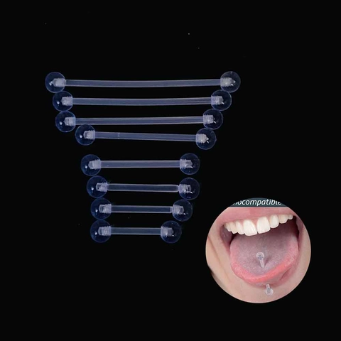 Piercing de Langue Transparent Invisible en Acrylique Souple Barbell Langue Clou de Cartilage Anneau de Mamelon Bijoux de Corps