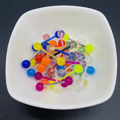 Bijou de Corps en Acier Inoxydable et Acrylique Pailleté Anneau de Langue Mamelon Barbell pour Femmes Hommes Accessoires