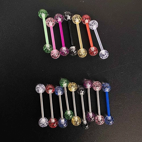 Bijou de Corps en Acier Inoxydable et Acrylique Pailleté Anneau de Langue Mamelon Barbell pour Femmes Hommes Accessoires