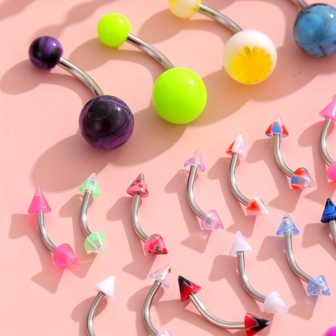 Stainless Steel Acrylic Body Piercing Jewelry Set Tongue Nose Rings Labret Studs Horseshoe Hoops Assorted Color Style Kit