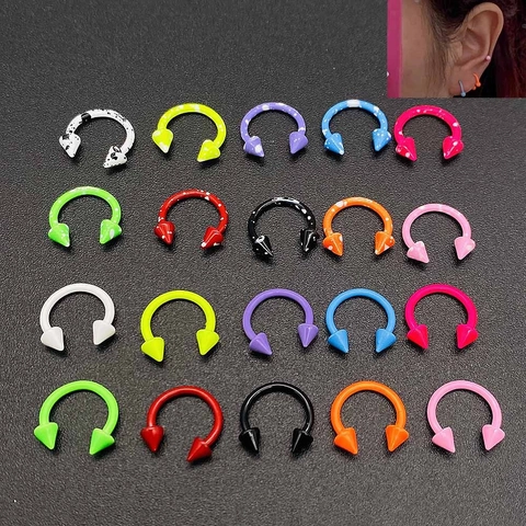 Stainless Steel Circular Barbell Nose Ring Painted Eyebrow Ring Tongue Lip Stud Piercing Jewelry Body Jewelry For Unisex
