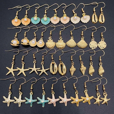 Ozean Serie Muschel Seestern Legierung Ohrhänger Für Damen Marine Stil Künstliche Perle Emaille Boho Urlaub Strand Schmuck