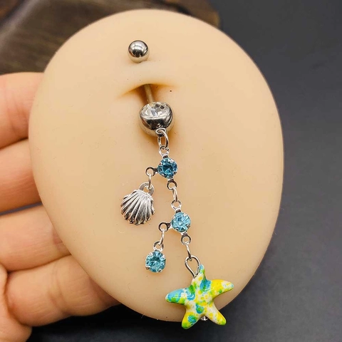 Piercing all'Ombelico in Acciaio Inossidabile con Stella Marina e Conchiglia Zirconia Stile Marino Gioielli da Spiaggia Donna