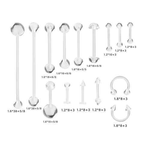 Transparent Acrylic Flexible Tongue Rings Belly Button Rings Lip Rings Eyebrow Studs Body Piercing Jewelry Clear Retainers