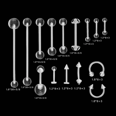 Transparent Acrylic Flexible Tongue Rings Belly Button Rings Lip Rings Eyebrow Studs Body Piercing Jewelry Clear Retainers
