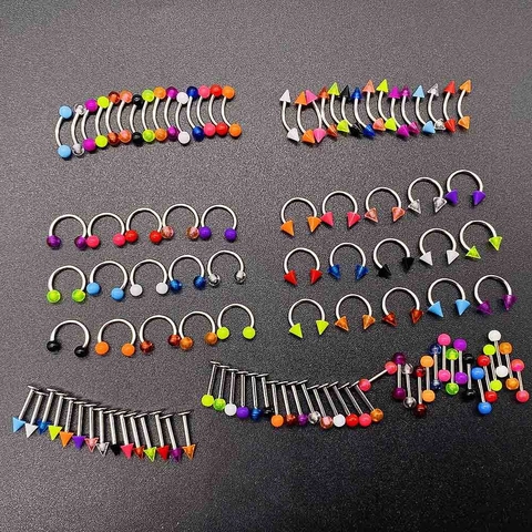 Acrylic Stainless Steel Body Piercing Jewelry Mixed Multicolor Nose Lip Tongue Eyebrow Ring Horseshoe Curved Barbell Jewelry